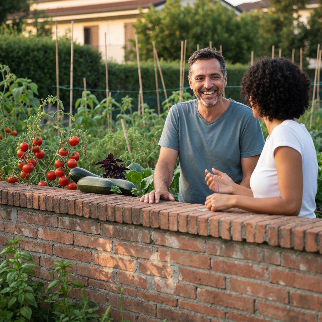 Vicini che chiacchierano in giardino
